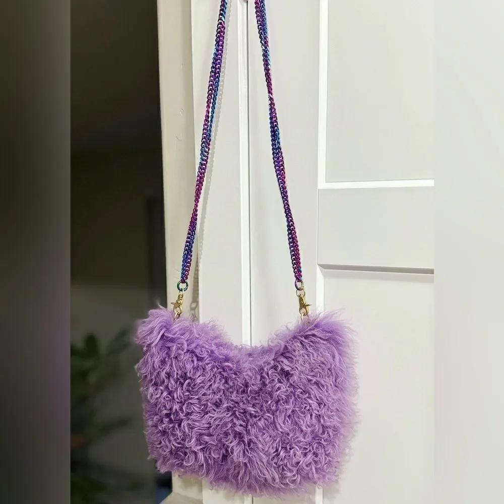 Handmade Lavender Real Curly Shearling Fashion Hobo Bag/Shoulder Bag/Crossbody